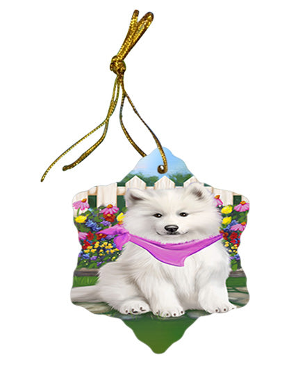 Spring Floral Samoyed Dog Star Porcelain Ornament SPOR52139