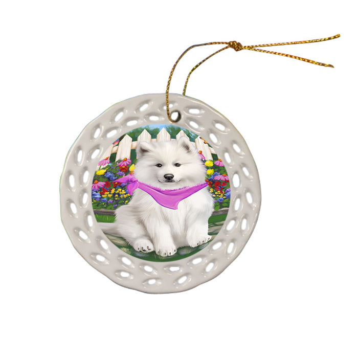 Spring Floral Samoyed Dog Ceramic Doily Ornament DPOR52148