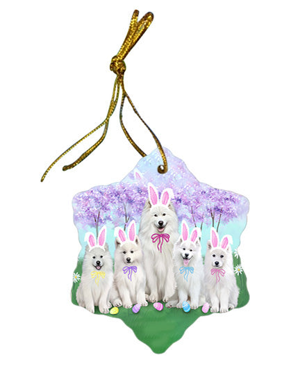 Samoyeds Dog Easter Holiday Star Porcelain Ornament SPOR49235
