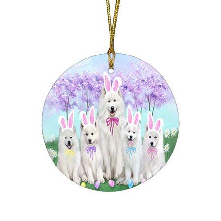 Samoyeds Dog Easter Holiday Round Flat Christmas Ornament RFPOR49234