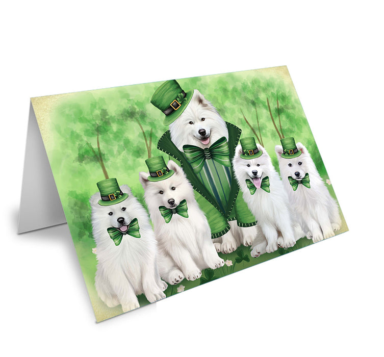 St. Patricks Day Irish Family Portrait Samoyeds Dog Handmade Artwork Assorted Pets Greeting Cards and Note Cards with Envelopes for All Occasions and Holiday Seasons GCD52160