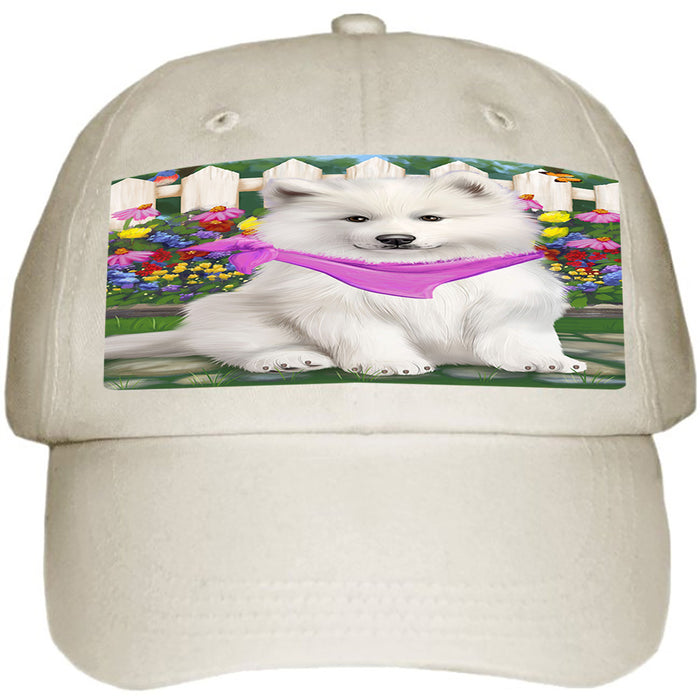 Spring Floral Samoyed Dog Ball Hat Cap HAT59721