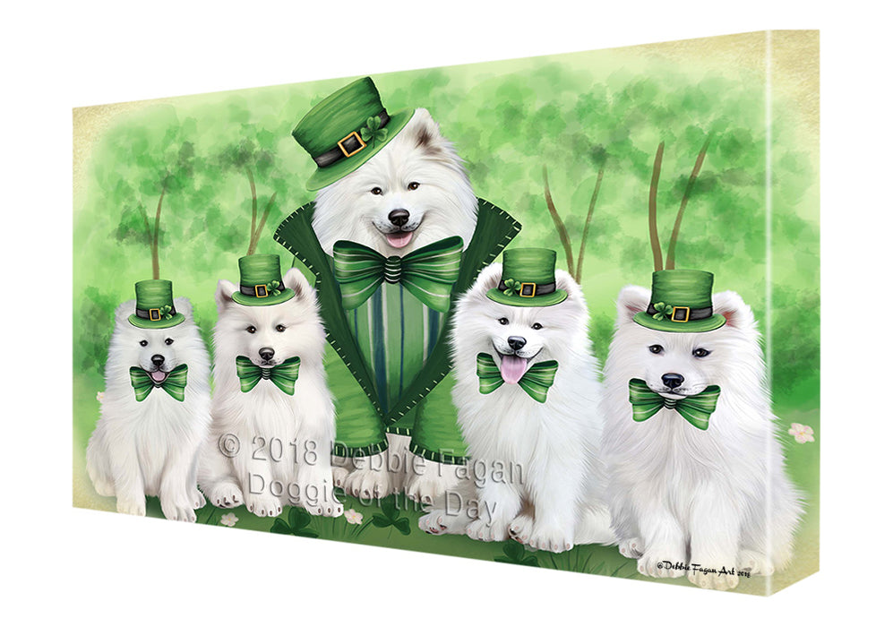 St. Patricks Day Irish Family Portrait Samoyeds Dog Canvas Wall Art CVS59286