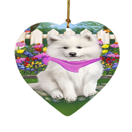 Spring Floral Samoyed Dog Heart Christmas Ornament HPOR52148