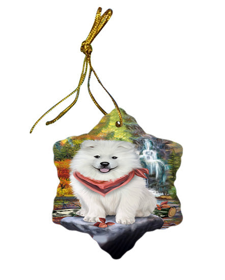 Scenic Waterfall Samoyed Dog Star Porcelain Ornament SPOR49516