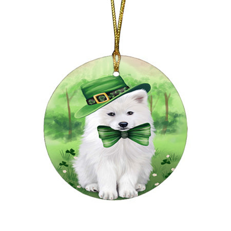 St. Patricks Day Irish Portrait Samoyed Dog Round Flat Christmas Ornament RFPOR49369