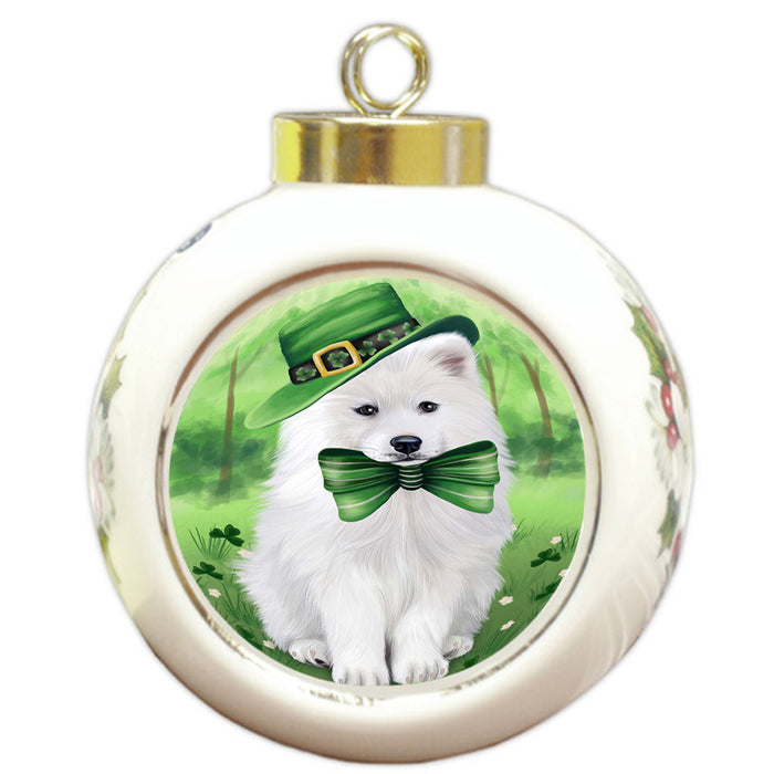 St. Patricks Day Irish Portrait Samoyed Dog Round Ball Christmas Ornament RBPOR49378
