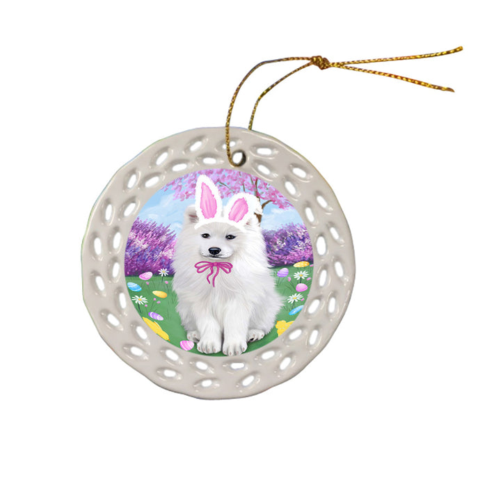 Samoyed Dog Easter Holiday Ceramic Doily Ornament DPOR49244