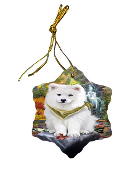 Scenic Waterfall Samoyed Dog Star Porcelain Ornament SPOR49517