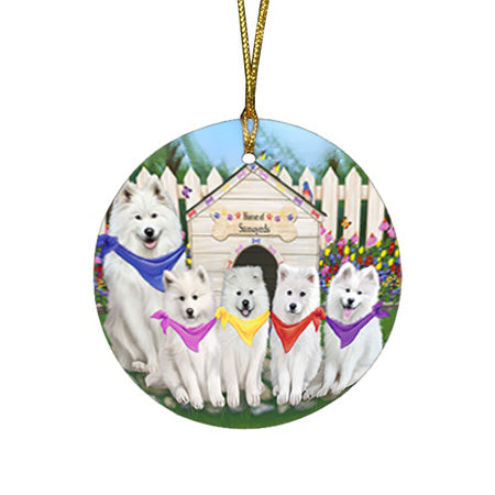 Spring Dog House Samoyeds Dog Round Flat Christmas Ornament RFPOR50117