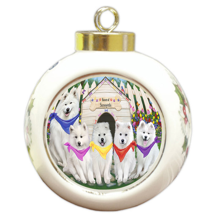 Spring Dog House Samoyeds Dog Round Ball Christmas Ornament RBPOR50126