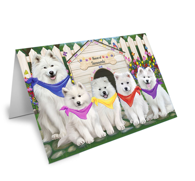 Spring Dog House Samoyeds Dog Handmade Artwork Assorted Pets Greeting Cards and Note Cards with Envelopes for All Occasions and Holiday Seasons GCD54407