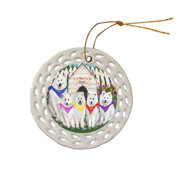 Spring Dog House Samoyeds Dog Ceramic Doily Ornament DPOR50126