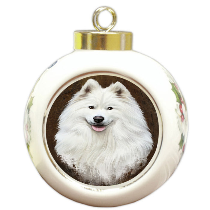 Rustic Samoyed Dog Round Ball Christmas Ornament RBPOR54475