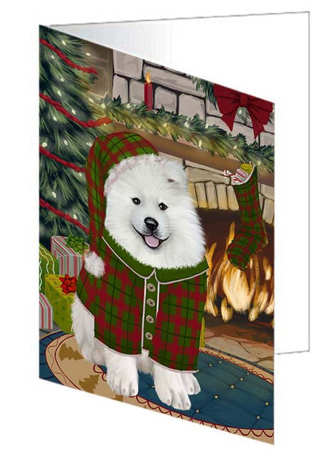 The Stocking was Hung Samoyed Dog Handmade Artwork Assorted Pets Greeting Cards and Note Cards with Envelopes for All Occasions and Holiday Seasons GCD71297