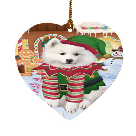 Christmas Gingerbread House Candyfest Samoyed Dog Heart Christmas Ornament HPOR56884