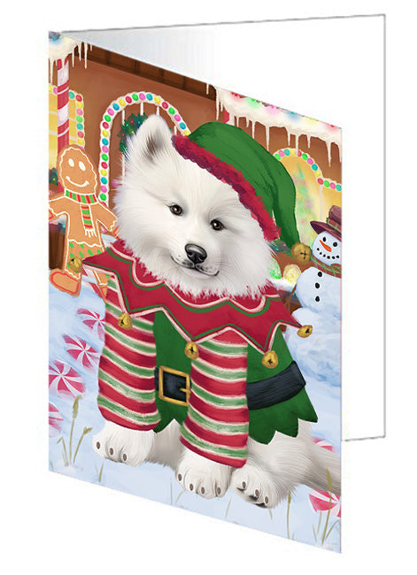 Christmas Gingerbread House Candyfest Samoyed Dog Handmade Artwork Assorted Pets Greeting Cards and Note Cards with Envelopes for All Occasions and Holiday Seasons GCD74099