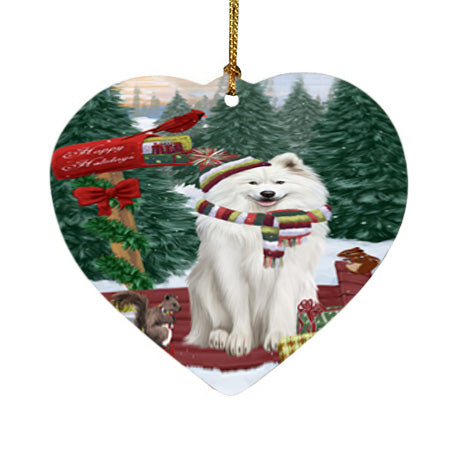 Merry Christmas Woodland Sled Samoyed Dog Heart Christmas Ornament HPOR55374