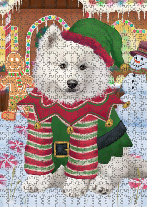 Christmas Gingerbread House Candyfest Samoyed Dog Puzzle with Photo Tin PUZL94312