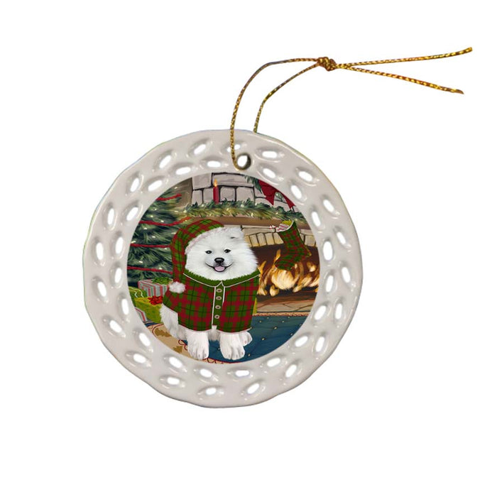 The Stocking was Hung Samoyed Dog Ceramic Doily Ornament DPOR55950