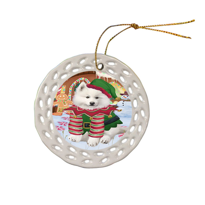 Christmas Gingerbread House Candyfest Samoyed Dog Ceramic Doily Ornament DPOR56884