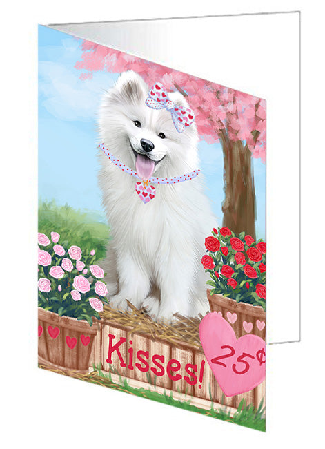 Rosie 25 Cent Kisses Samoyed Dog Handmade Artwork Assorted Pets Greeting Cards and Note Cards with Envelopes for All Occasions and Holiday Seasons GCD72557