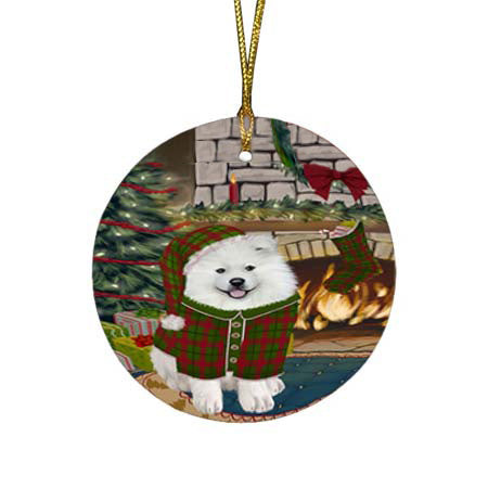 The Stocking was Hung Samoyed Dog Round Flat Christmas Ornament RFPOR55950
