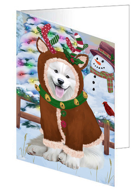 Christmas Gingerbread House Candyfest Samoyed Dog Handmade Artwork Assorted Pets Greeting Cards and Note Cards with Envelopes for All Occasions and Holiday Seasons GCD74102