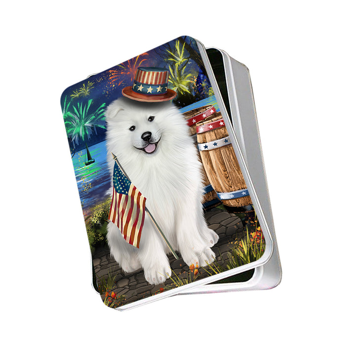 4th of July Independence Day Fireworks Samoyed Dog at the Lake Photo Storage Tin PITN51214