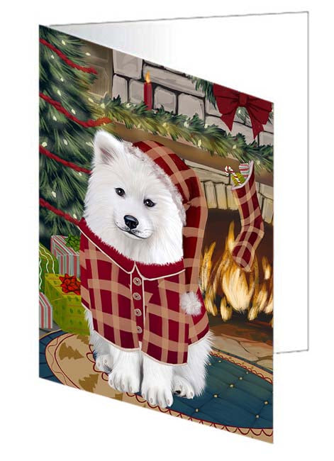 The Stocking was Hung Samoyed Dog Handmade Artwork Assorted Pets Greeting Cards and Note Cards with Envelopes for All Occasions and Holiday Seasons GCD71300