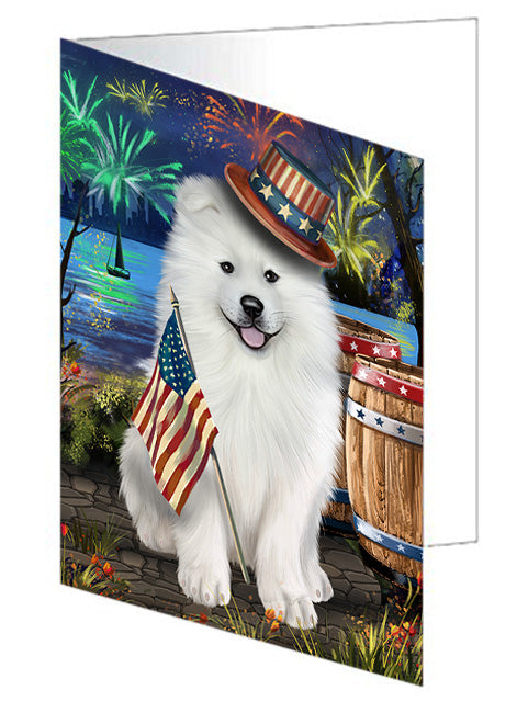 4th of July Independence Day Fireworks Samoyed Dog at the Lake Handmade Artwork Assorted Pets Greeting Cards and Note Cards with Envelopes for All Occasions and Holiday Seasons GCD57671