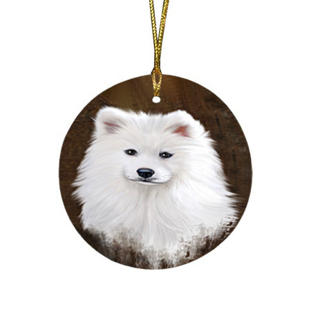 Rustic Samoyed Dog Round Flat Christmas Ornament RFPOR54467