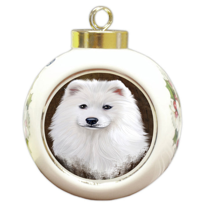 Rustic Samoyed Dog Round Ball Christmas Ornament RBPOR54476