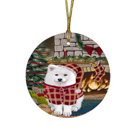 The Stocking was Hung Samoyed Dog Round Flat Christmas Ornament RFPOR55951
