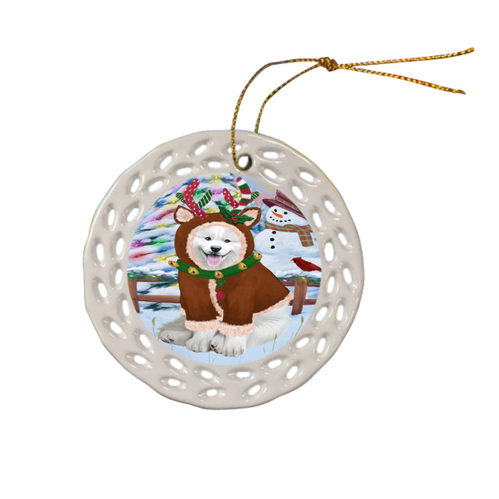 Christmas Gingerbread House Candyfest Samoyed Dog Ceramic Doily Ornament DPOR56885