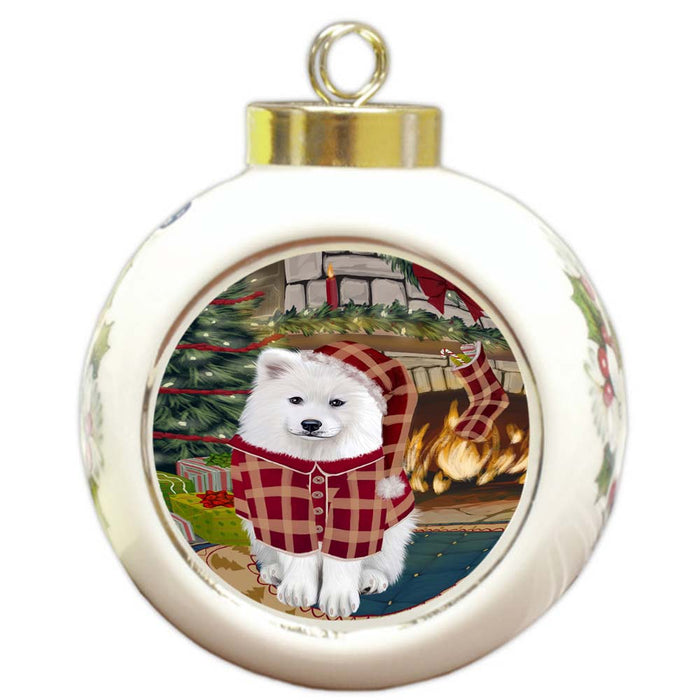 The Stocking was Hung Samoyed Dog Round Ball Christmas Ornament RBPOR55951