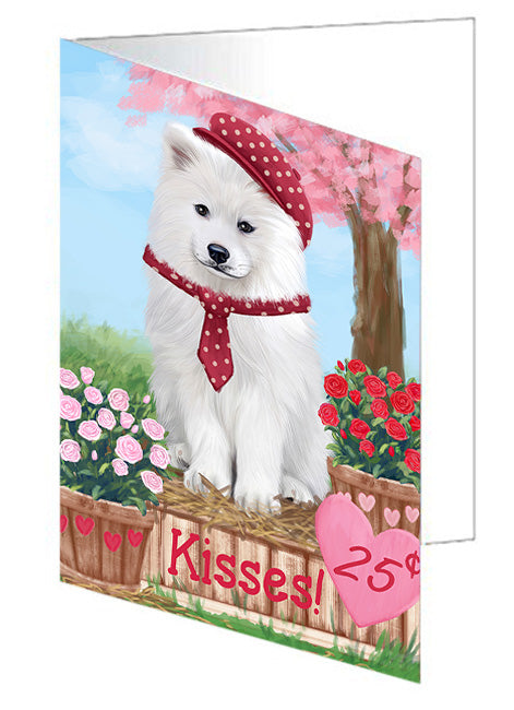 Rosie 25 Cent Kisses Samoyed Dog Handmade Artwork Assorted Pets Greeting Cards and Note Cards with Envelopes for All Occasions and Holiday Seasons GCD72560