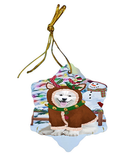 Christmas Gingerbread House Candyfest Samoyed Dog Star Porcelain Ornament SPOR56885