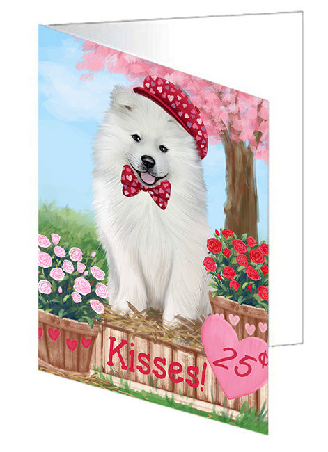 Rosie 25 Cent Kisses Samoyed Dog Handmade Artwork Assorted Pets Greeting Cards and Note Cards with Envelopes for All Occasions and Holiday Seasons GCD72563