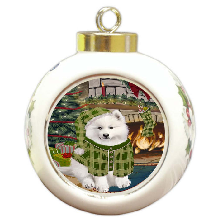 The Stocking was Hung Samoyed Dog Round Ball Christmas Ornament RBPOR55952