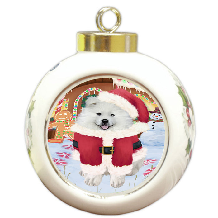 Christmas Gingerbread House Candyfest Samoyed Dog Round Ball Christmas Ornament RBPOR56886