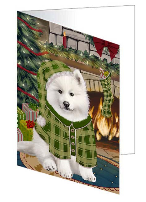 The Stocking was Hung Samoyed Dog Handmade Artwork Assorted Pets Greeting Cards and Note Cards with Envelopes for All Occasions and Holiday Seasons GCD71303