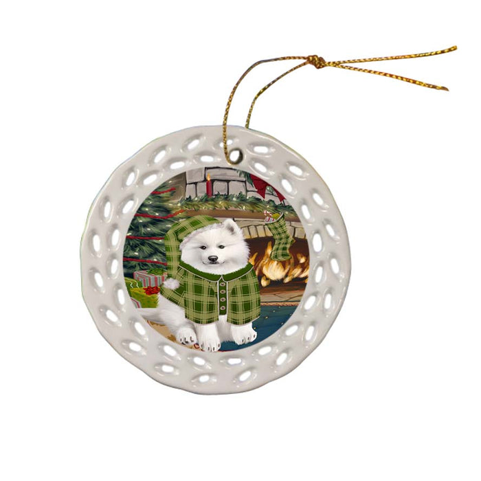The Stocking was Hung Samoyed Dog Ceramic Doily Ornament DPOR55952