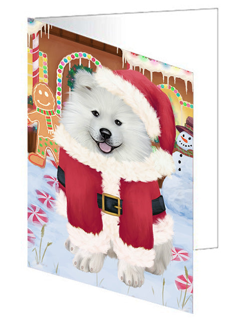 Christmas Gingerbread House Candyfest Samoyed Dog Handmade Artwork Assorted Pets Greeting Cards and Note Cards with Envelopes for All Occasions and Holiday Seasons GCD74105