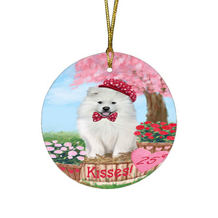 Rosie 25 Cent Kisses Samoyed Dog Round Flat Christmas Ornament RFPOR56372