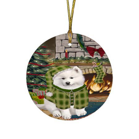 The Stocking was Hung Samoyed Dog Round Flat Christmas Ornament RFPOR55952