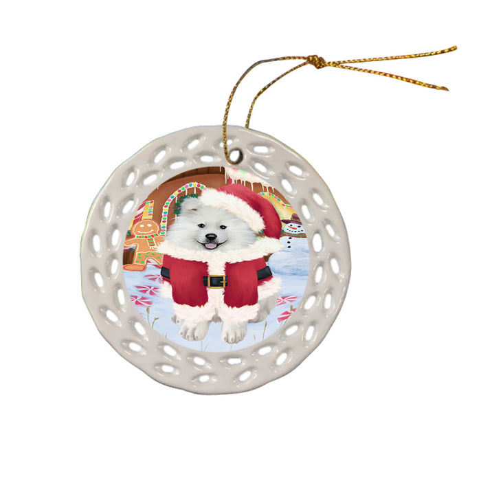 Christmas Gingerbread House Candyfest Samoyed Dog Ceramic Doily Ornament DPOR56886