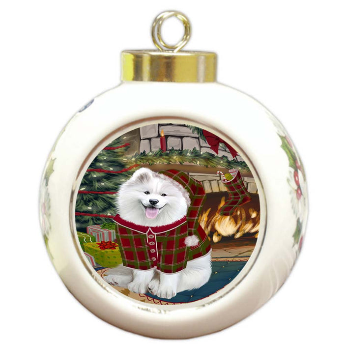 The Stocking was Hung Samoyed Dog Round Ball Christmas Ornament RBPOR55953