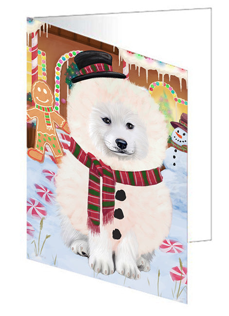 Christmas Gingerbread House Candyfest Samoyed Dog Handmade Artwork Assorted Pets Greeting Cards and Note Cards with Envelopes for All Occasions and Holiday Seasons GCD74108