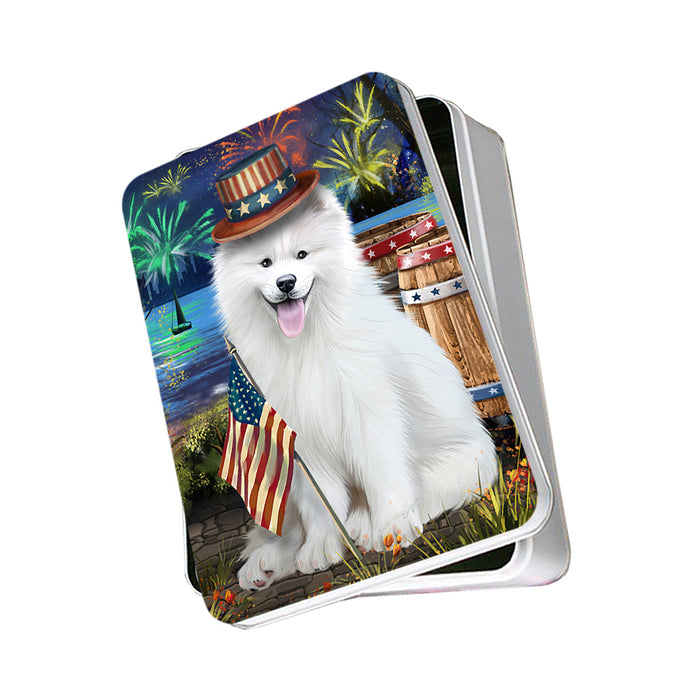 4th of July Independence Day Fireworks Samoyed Dog at the Lake Photo Storage Tin PITN51216